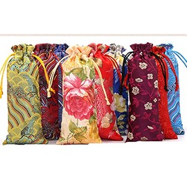 NC 10 pieces drawstring bag silk small drawstring gift jewellery bag silk brocade drawstring bag candy sachet wallet jewellery bag linen bags with drawstring 8 x 24 cm