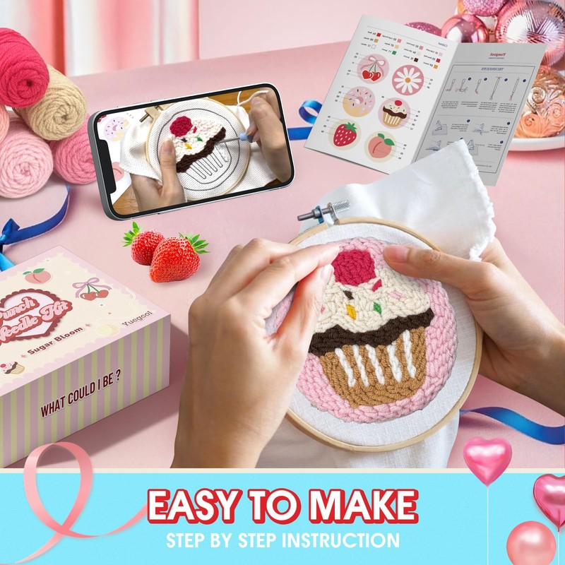 yuegool 6PCS Punch Needle Coasters Kit,Easy DIY Punch Needle Embroidery