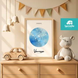 SpecialMe® Baby Poster mit Sternzeichen Illustration personalisierbar mit Geburtsdaten Wunschname Tierkreiszeichen Symbole