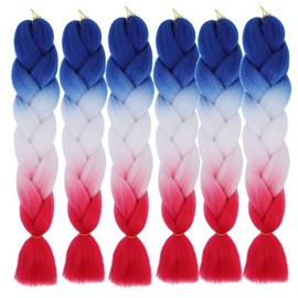 braids extensions hair ombre braiding hair 6packs Colourful Braid Hair Extension for Braiding crochet braids hair extensions (blue white red)