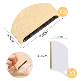 3 wooden cashmere combs, with 1 plastic sweater comb, hair ball remover, portable fabric razor, non-destructive clothing cleaning brush, used for care of fine wool clothing and knitted fabrics