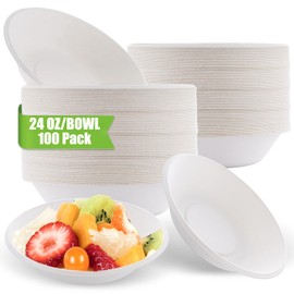 LOPYXBR Paper Bowls Disposable 100PCS Disposable Bowls for Hot Food 24 Oz/680 ML Party Bowls Disposable Dessert Bowls White Bagasse Bowls Serving Bowls for BBQ Picnic