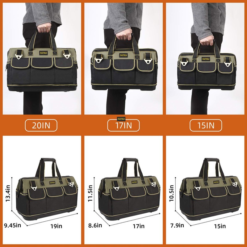 FASTECH 20-inch Wide Mouth Tool Bag with Water Proof Molded