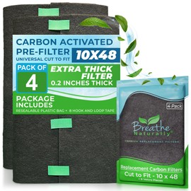 Breathe Naturally Universal 10x48 Cut-to-Fit Activated Carbon Filter (4 Pack) Charcoal Air Filter Sheet for Air Purifiers