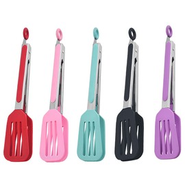 Hoshen 10.4 inches (26.5cm) kitchen Silicone Tongs, Stainless Steel Handles, Anti-Scalding Grill Clip Bread Steak, Retractable Padlock - Blue