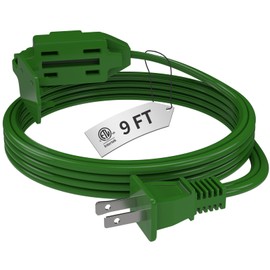 PLUGTUL Indoor Green Extension Cord 9 Feet, 3-Outlet Household Extension Cord, 2 Prong, 16 Gauge, 3 Polarized Outlets with Safety Cap Protect for Home Office, 16/2 SPT-2 ETL Listed