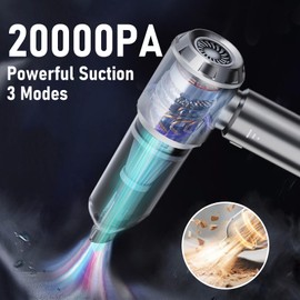 Car Vacuum Portable Cordless 20000PA High power Mini Vacuum Cleaner 4-in-1 Compressed Air Duster & Air Blower & Pump Hand Held Vacuum with Brushless Motor for Car, Home, Office,Camping (Silver)