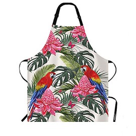 WONDERTIFY Tropical Scenery Apron,Beautiful Floral Summer Tropical Palm Leaves Parrot Bib Apron with Adjustable Neck for Men Women,Suitable for Home Kitchen Cooking Waitress Chef Grill Bistro Apron