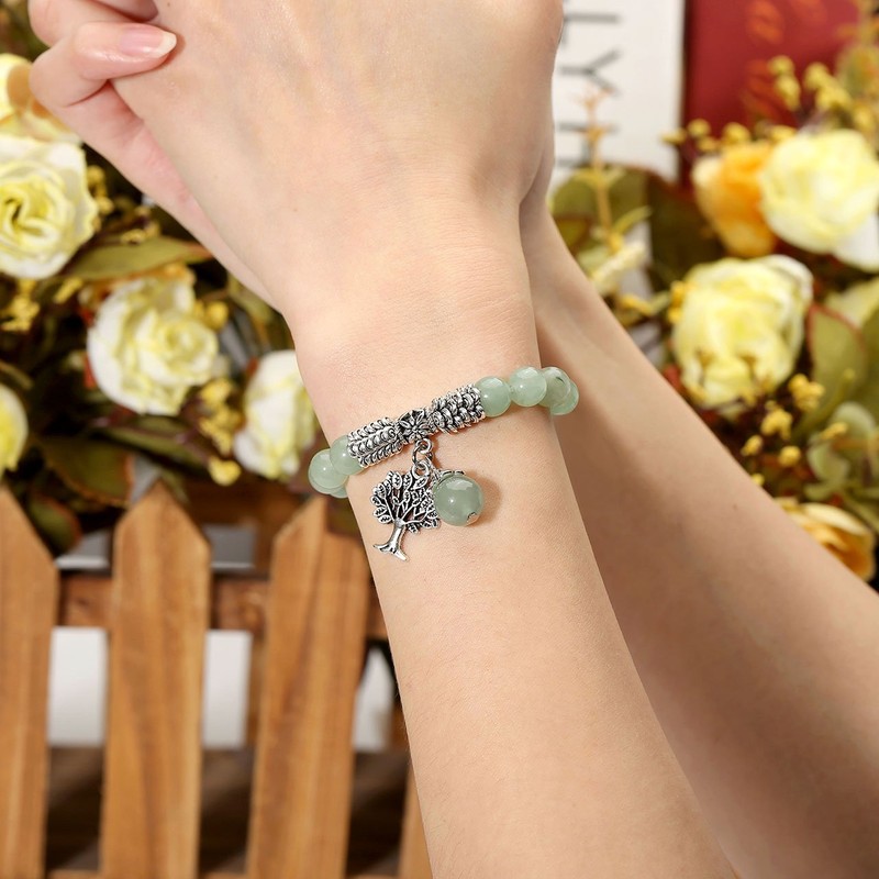 JSDDE Natural Gemstone Life Tree Stretch Bracelet, Reiki Healing Crystal