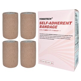自着性バンテージ 7.5cm×4.5m 4巻入エラスチックバンテージ 弾性包帯 伸縮性包帯 厚手トワテック 自着性テープ 包帯 自己粘着包帯 柔軟な包帯 通気性 弾性 圧縮 アスレチックテープ