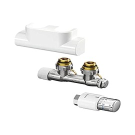 Oventrop Bathroom Radiator Accessory Set (Including 'Uni SH' Thermostatic Head and 'Multiblock T' Corner Connection Fitting) White