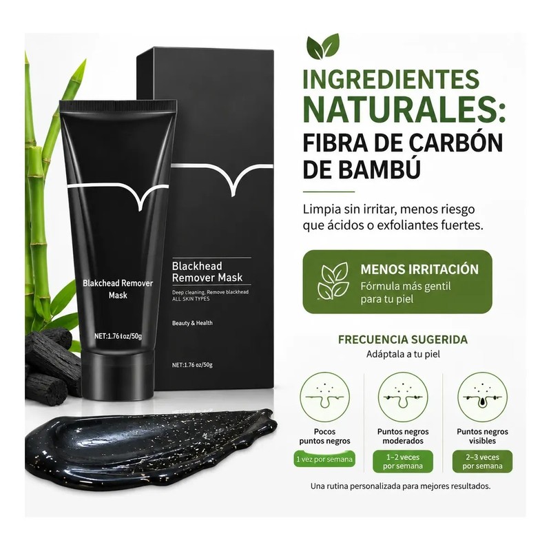 Mascarilla Facial 50g Carbón Activado Elimina Puntos Negros