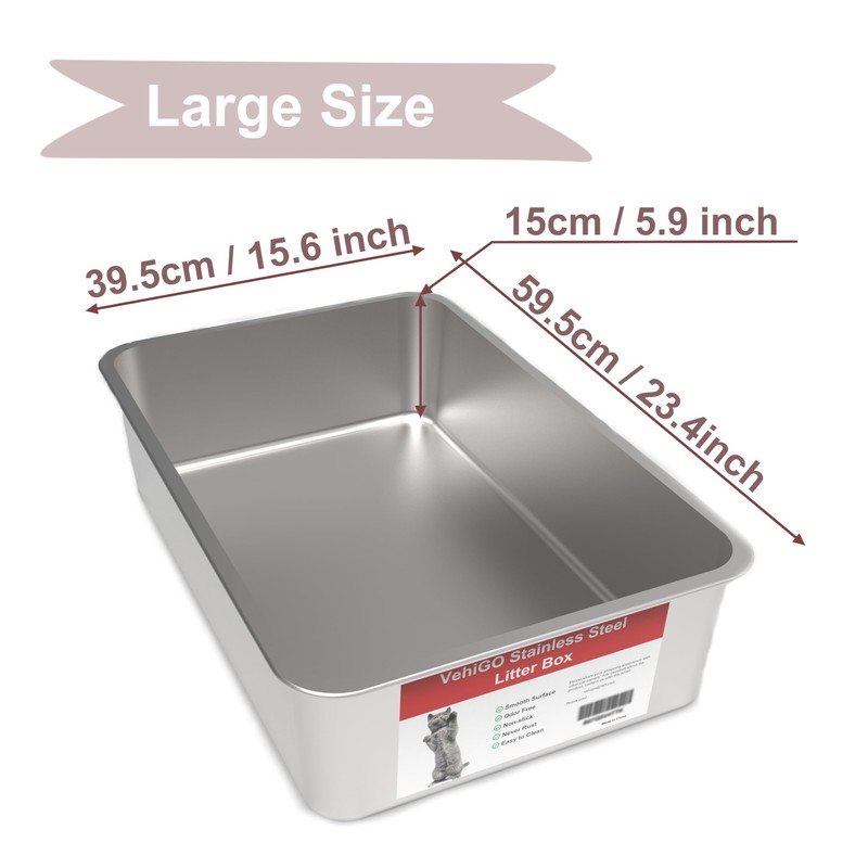 VehiGo Extra Large Metal Cat Litter Box, Stainless Steel Durable