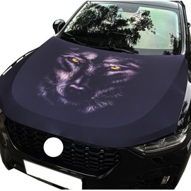 Wolf Photo Oversized Car Hood Cover 3.3X5FT/6X7FT100% Polyester Elastic Fabrics Can be Washed Suitable for large SUV and Pickup Trucks (3.3X5FT)