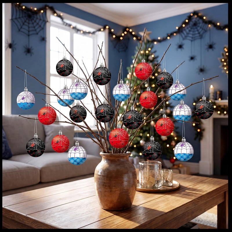 Spider Ball Ornaments 24PCS 2.4in Shatterproof Hanging Decor