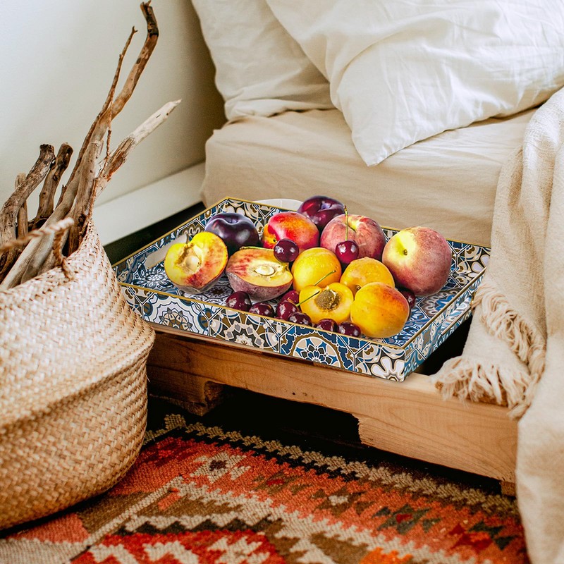 Hiceeden Set of 2 Decorative Serving Trays with Handles, Boho