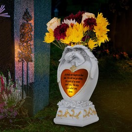 Estatuas de jardín de ángel, decoración para Exteriores, jarrones de Cementerio para tumbas, jarrón de Cementerio con LED, Estatua Conmemorativa de jardín Familiar, Regalo funerario, Luces solares de