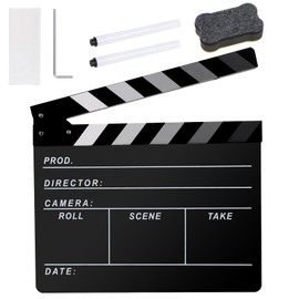 Ribvane Film Director Shingle Plate, Slate Photography, Video, TV Cut Action Scene Acrylic Clapper Board Props with a Magnetic Blackboard Eraser, Two Custom Pens