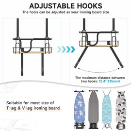 XILIMEN Ironing Board Holder Wall Mount, Over The Door Ironing Board Hanger with Storage Basket, Iron Holder for Hotel Rooms, Home Laundry Rooms, Utility Rooms, Closets, Black