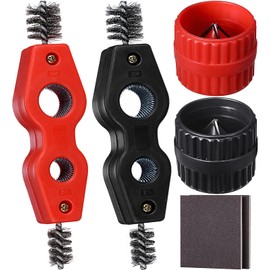 6 PCS Copper Pipe Cleaner and Reamer & Sanding Sponge Set, Include 2 PCS Copper Pipe Cleaner, 2 PCS Reamer & 2 Pack Sanding Sponge, 4 In 1 Pipe Deburring Brush for PVC PPR Copper Brass Aluminum Pipes