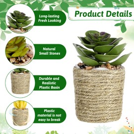 Aeaocvo 4 Packs Fake Succulents in Pots, Mini Artificial Succulants for Home Office Decor, Small Faux Succulents Plants for Desk, Shelf, Bathroom, Bedroom Decoration