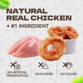 KUADELRO Chicken Rings Dog Treats, Natural Chicken Breast Jerky Rawhide-Free Soft Chews Healthy Dog Training Treats for Small Medium Large Breed 10.58oz