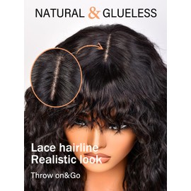 Black Curly Wigs With Bangs for Black Women Human Hair Fix Premium Fiber Long Black Wig for Daily