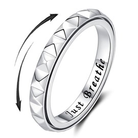 SOLOLIKE Spinner Ring for Anxiety for Women: 3mm Fidget Ring Sterling Silver Anti Anxiety Rings Rhombus Spinning Fidget Band Rings -Stress Relieving Jewelry Gifts