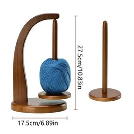 WELLYUK Yarn Holder for Knitting and Crocheting, Wooden Yarn Spinner Magnetic Yarn Ball Thread Holder Spindle Dispenser Brown