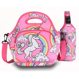 7-Mi Lunch Bag for Kids -Insulated Children Lunch Box Thermal Cooler with Bottle Holder Resistant Reusable for School Picnic Travel Work(Pink Unicorn)