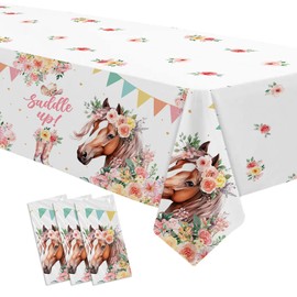 Owelleny Cowgirl Party Decorations Tablecloth, 3Pcs Disposable Saddle Up Horse Party Tablecover Supplies for Girls, Western Wild West Cowgirl Birthday Baby Shower Table Cloth, 86in x 55in