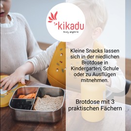 kikadu Lunch Box Rabbit Mustard Yellow Children's Crockery BPA-Free 18/8 Stainless Steel with Cute Prints, Dimensions 17 x 13 x 5.5 cm