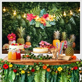 AOFOTO Tropical Plant Backdrop Palm Leaf Wall Greenery Pineapple Fruit Photography Background Aloha Birthday Party Baby Shower Decoration Banner Portrait Photo Booth Backdrops 7x5ft