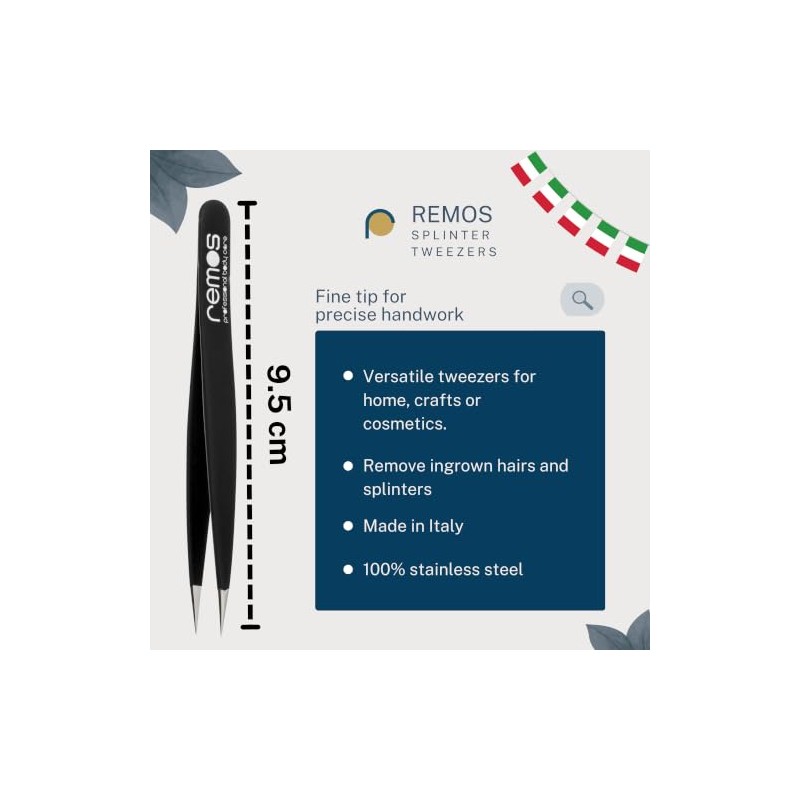 REMOS Splinter Tweezers with Extra fine tip Stainless Steel 9.5