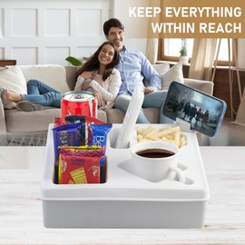 Couch and Bed Cup Holder Tray,Sofa Drink Holder Buddy,Cup Holder for Couch,Soft Food Grade Silicone Couch Caddy Storage for Bed, Car Seat,Beach and More (White)