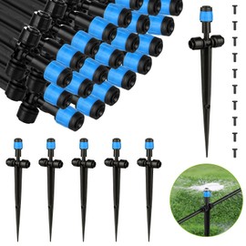 25 Pcs Water Irrigation Drippers, MSDADA Adjustable 360 Degree Fan Sprayer Irrigation Drip Drippers, Drip Irrigation Emitters with Stake, Watering System Accessories Fit for 1/4''(4-7mm) Hose(Blue)
