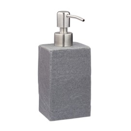 Relaxdays, 200ml Refillable Bathroom Toilet Kitchen Liquid Soap Dispenser Polyresin Stainless Steel Pump Grey Soap Dispenser Design B