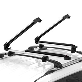Ski & Snowboard Rack for Car Roof with Sliding Extension, Lockable Ski Racks Fits 6 Pairs Skis or 4 Snowboards, Universal for All Types of Cross Bars- Silver