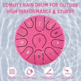 Steel Tongue Drum 6 Inch 11 Notes,Rain Drum for Outside Garden,C Major Tongue Drum Rain Chime Outside for Meditation Yoga Beginner(Pink)