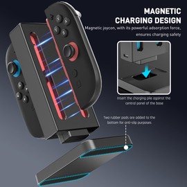 FUNDIARY Charging Dock Compatible with Switch 2 Joycon, [Support Charging with 4Joycon] Magnetic Controller Charger Stand Station Accessories with Lamppost LED Indication and USB Type-C Charging Cable