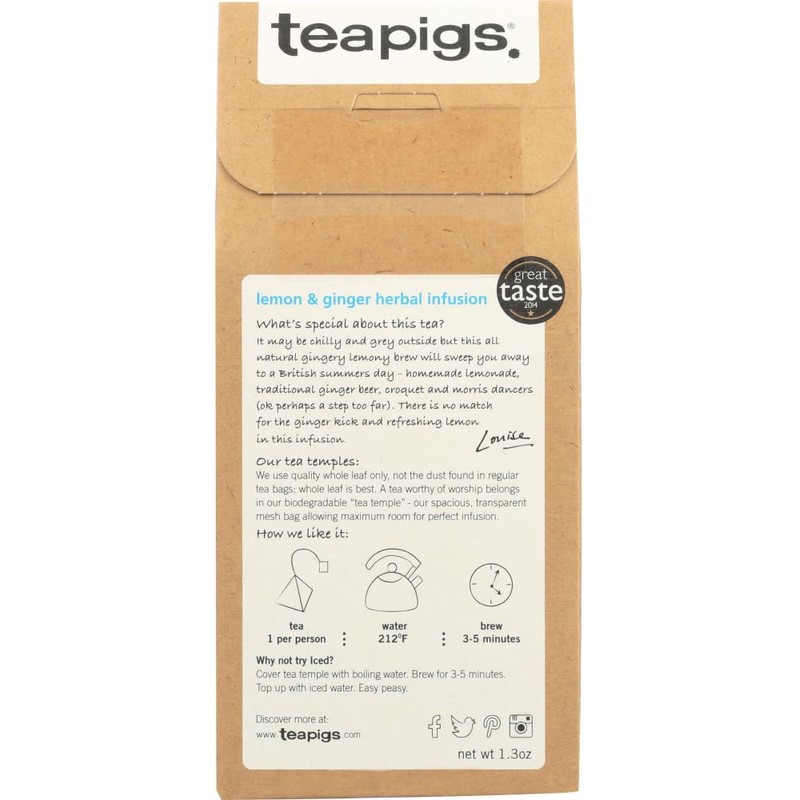 teapigs Lemon and Ginger Tea, 1.32 Ounce (2 Pack)