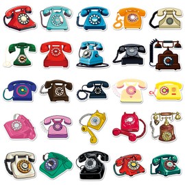 50 Packs Retro Telephone Stickers Water Bottles Laptop Phone Motorcycle Computer Guitar Skateboard Hydroflasks Retro Vinyl Sticker Waterproof Aesthetic Trendy Decals for Teens Girls Adults