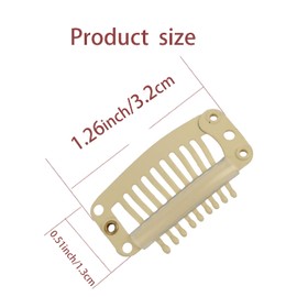 YUXIANG 20 Pieces Hair Extension Clips, Snap 9 Teeth Stainless Steel Clips for Wigs, Hair Bangs, Hair Toppers, Toupees with Needle and Thread Kit (Beige)