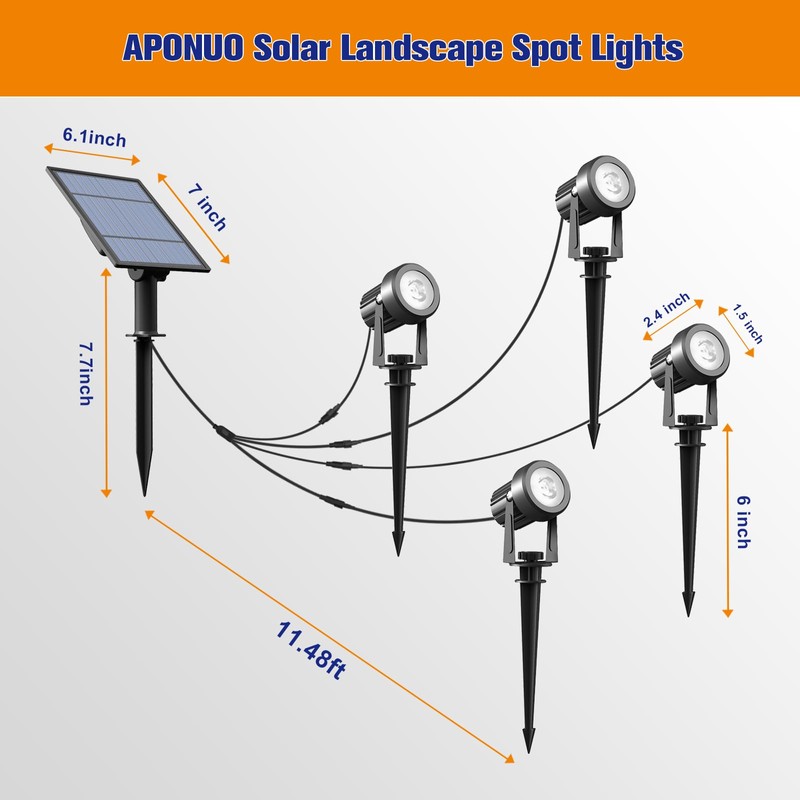 APONUO Solar Spot Lights Outdoor 4-in-1 Solar Landscape Lighting Dusk