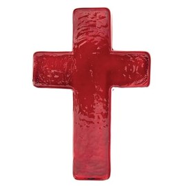 47th & Main Decorative Glass Cross Paperweight Decor for Coffee Table, 4" W x 5.5" H x 1" D, Ruby Red