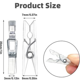 Fenglin-joy Mini Transparent Clips, Pack of 100 Transparent Clips, Mini Plastic Hanging Spring Clips, Plastic Photo Clips for Craft Projects, Photos for Hanging, 3 x 25 mm