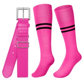 XZQTIVE Baseball Socks and Belt Combo Set - Adjustable Elastic Softball Belts and Socks for Youth Boys Grils and Adult, Pink