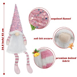 Christmas Tree Topper with Lights,Gnome Tree Topper Lighted Pink Tree Toppers Christmas Decorations Battery Operated Tree Topper with Timer 24.8 Inch
