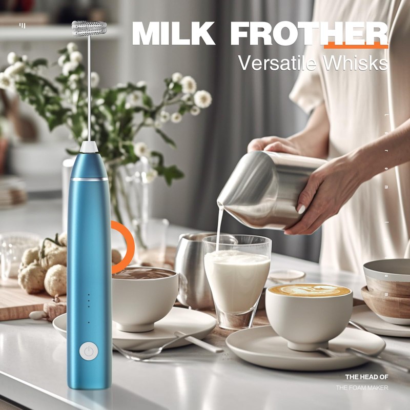 Milk Frother Rechargeable Handheld Electric Whisk Coffee Frother Mixer with