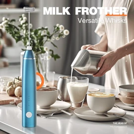 Milk Frother Rechargeable Handheld Electric Whisk Coffee Frother Mixer with 2 Stainless whisks 3 Speed Adjustable Foam Maker Blender for Coffee Matcha Latte Cappuccino Hot Chocolate（C-Blue）